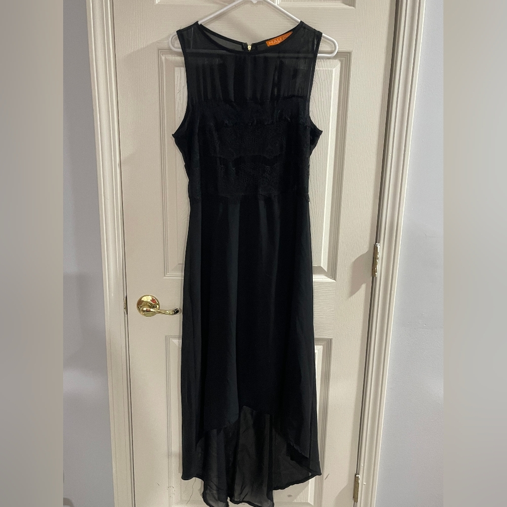 Malloy‎ Womens Classic Black Lace Trim High Low Sleeveless Maxi Dress Size Large